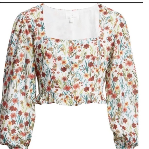 LOST + Wander Multi Floral Square Neck
Long Sleeve Button Down Crop Top - Picture 2 of 11